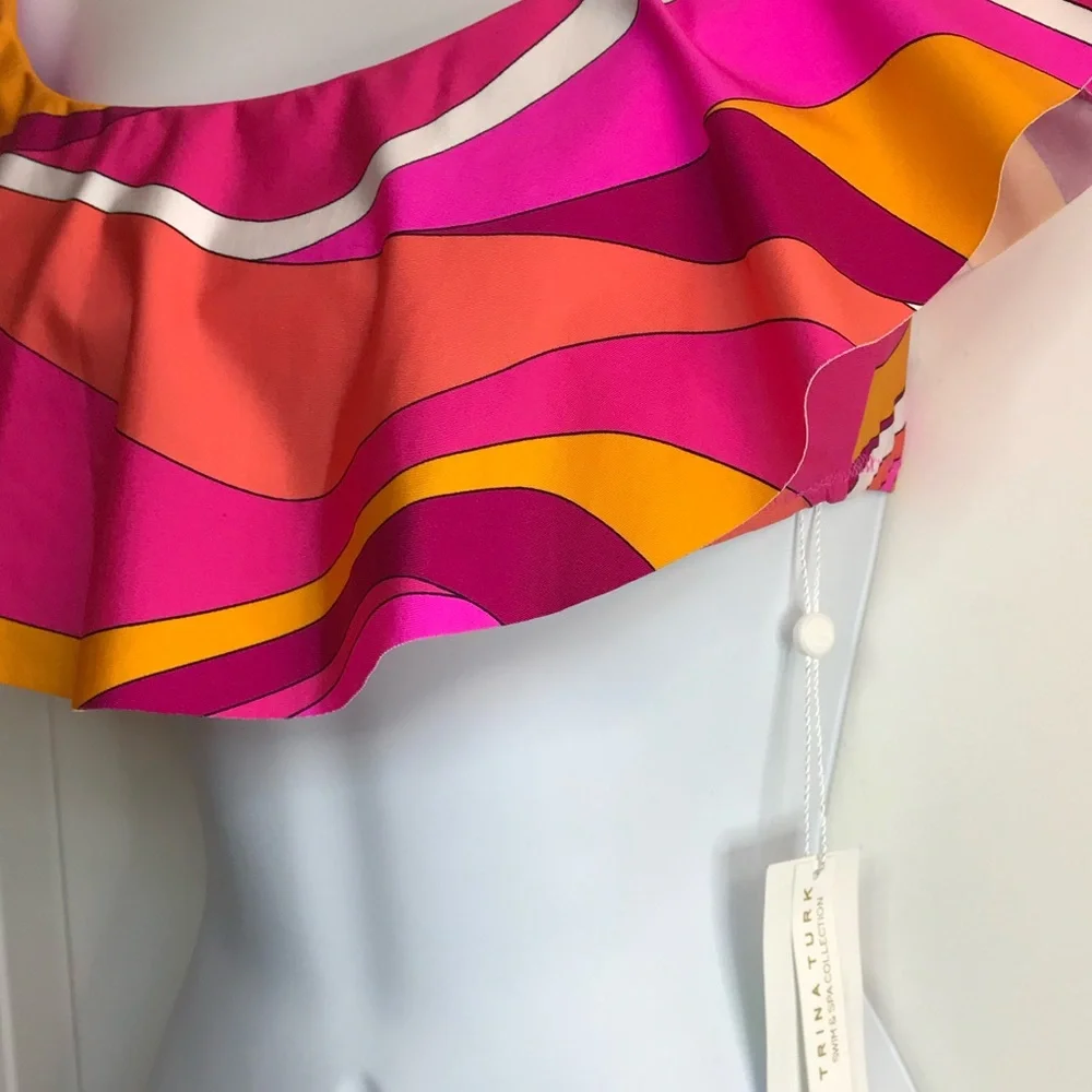 Trina Turk Women’s 4 Swim Spa Collection Multi Pink Off-Shoulder Bikini Top NWT